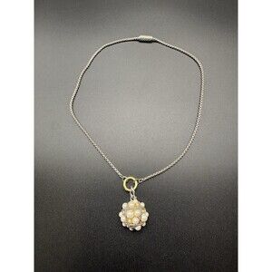 Designer Inspired Pearl Cluster Necklace 16” Silver Gold Tone Magnetic Clasp